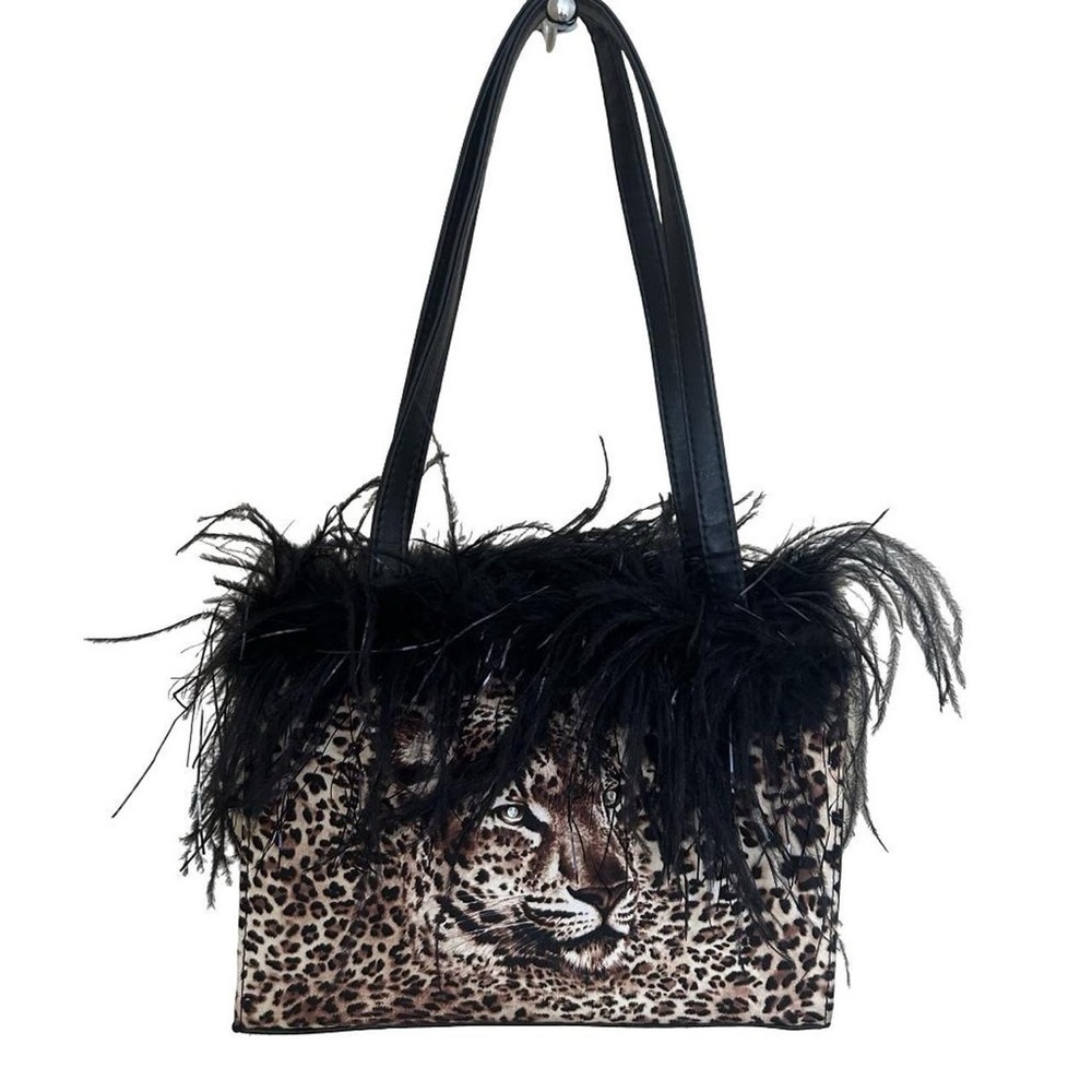 Vintage Y2k leopard print print feathered purse